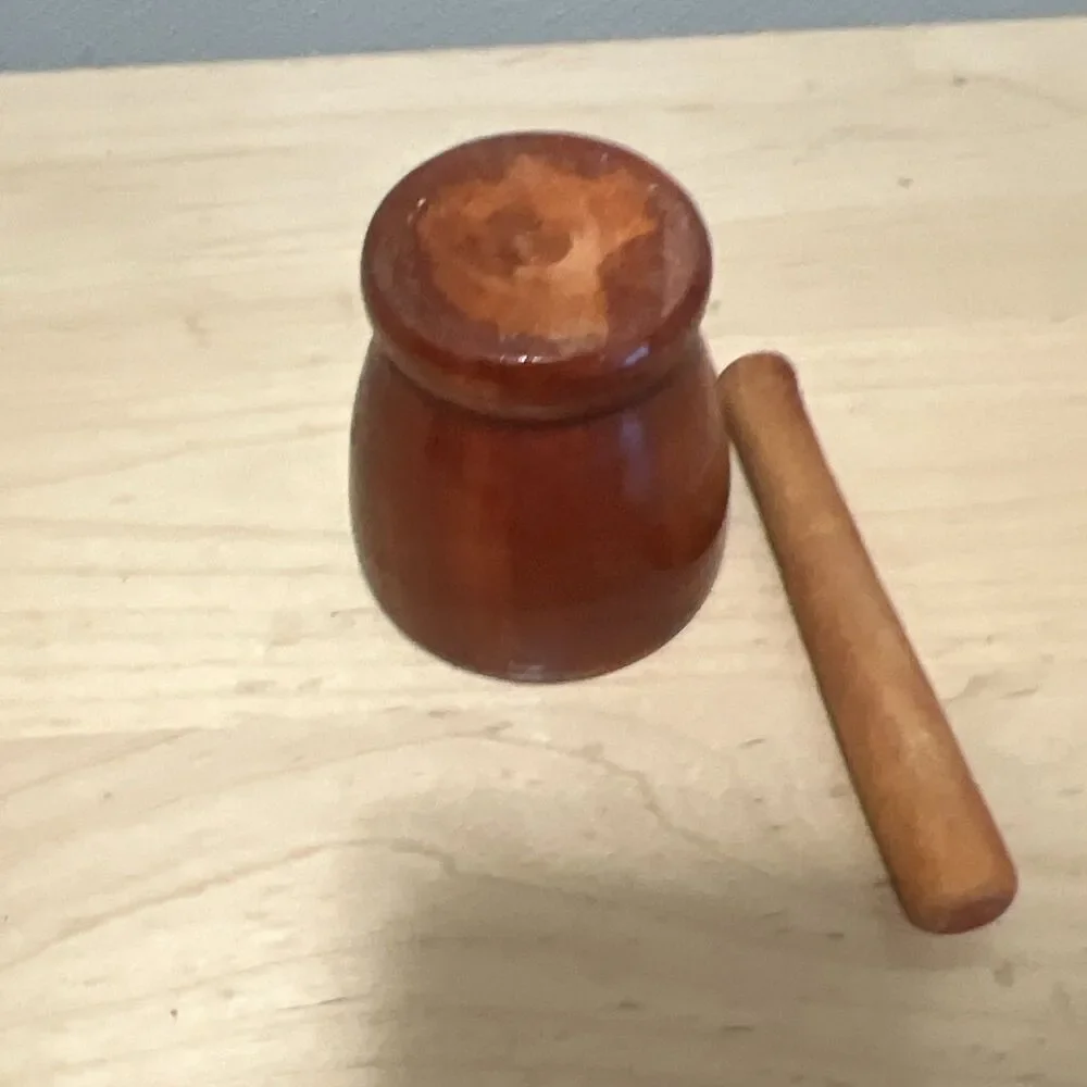 Hand-Carved Wood Mortar & Pestle Set Brown Solid/Plain, Bowl Included